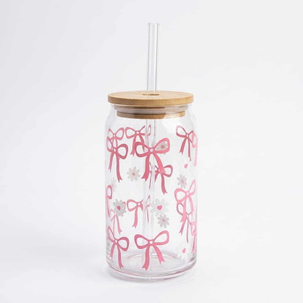 WELLDECO STRAW GLASS WITH WOODEN LID in Transparent White
