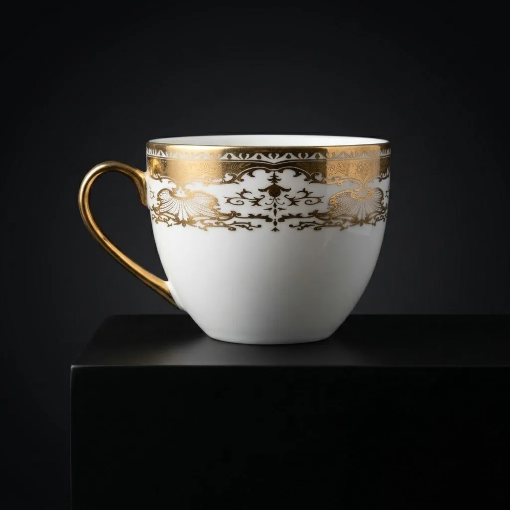 Vintage Gold Patterned Fine Bone China Coffee Cup Set (Set of 6) in Golden