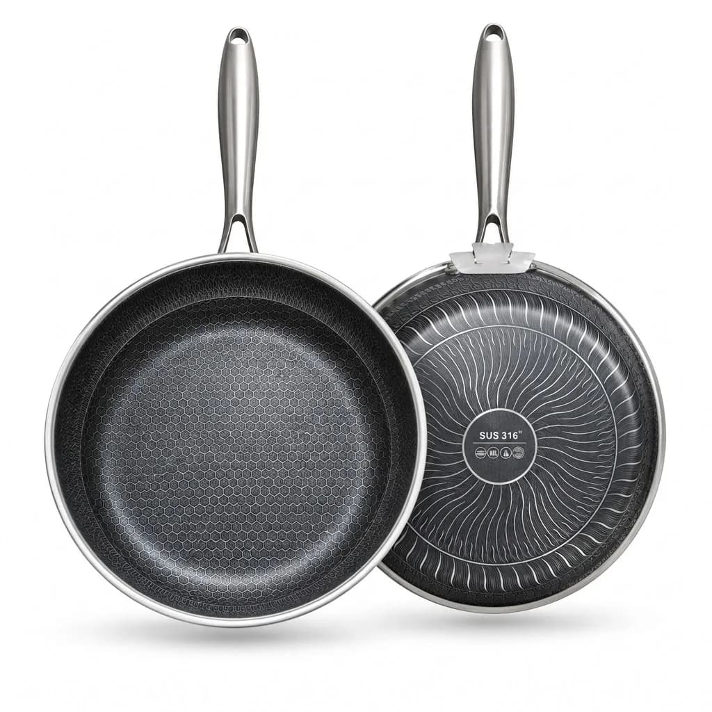 Premium "11.5" inch Stainless Steel Non-Stick Frying Pan | Laser-Etched Honeycomb Skillet in Black