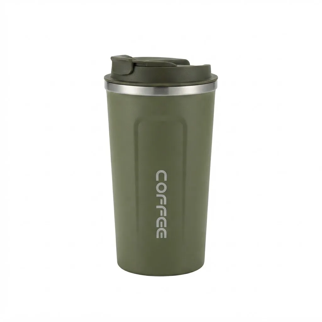 500ML Insulated Stainless Steel Travel Coffee Mug – Leak-Proof Vacuum Flask with Secure Lid, Double-Wall Hot & Cold Tumbler in Acacia Green