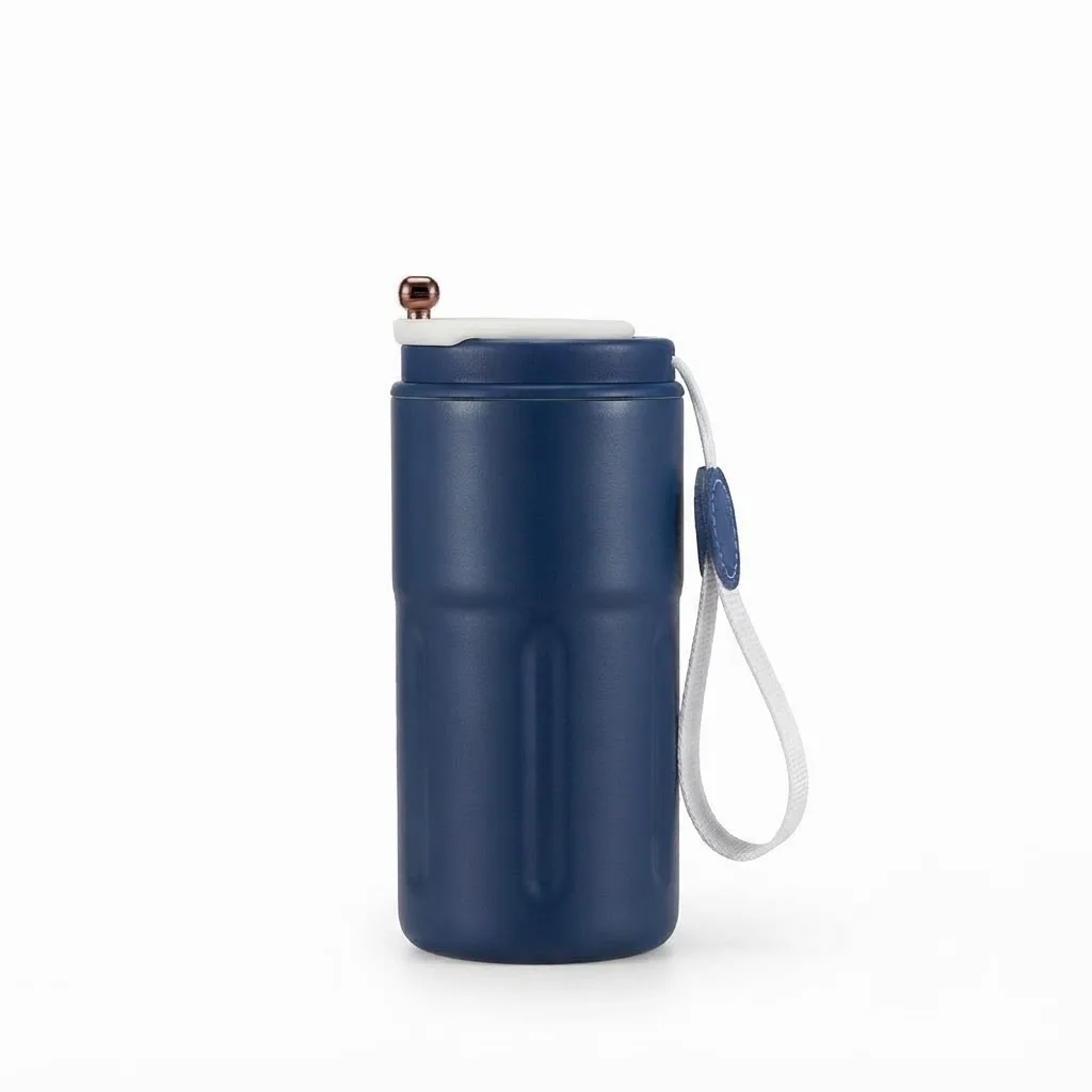 Travel Coffee Mug for Hot & Cold Drinks with Leak-Proof Lid & Carrying Strap in 99 Years Blue