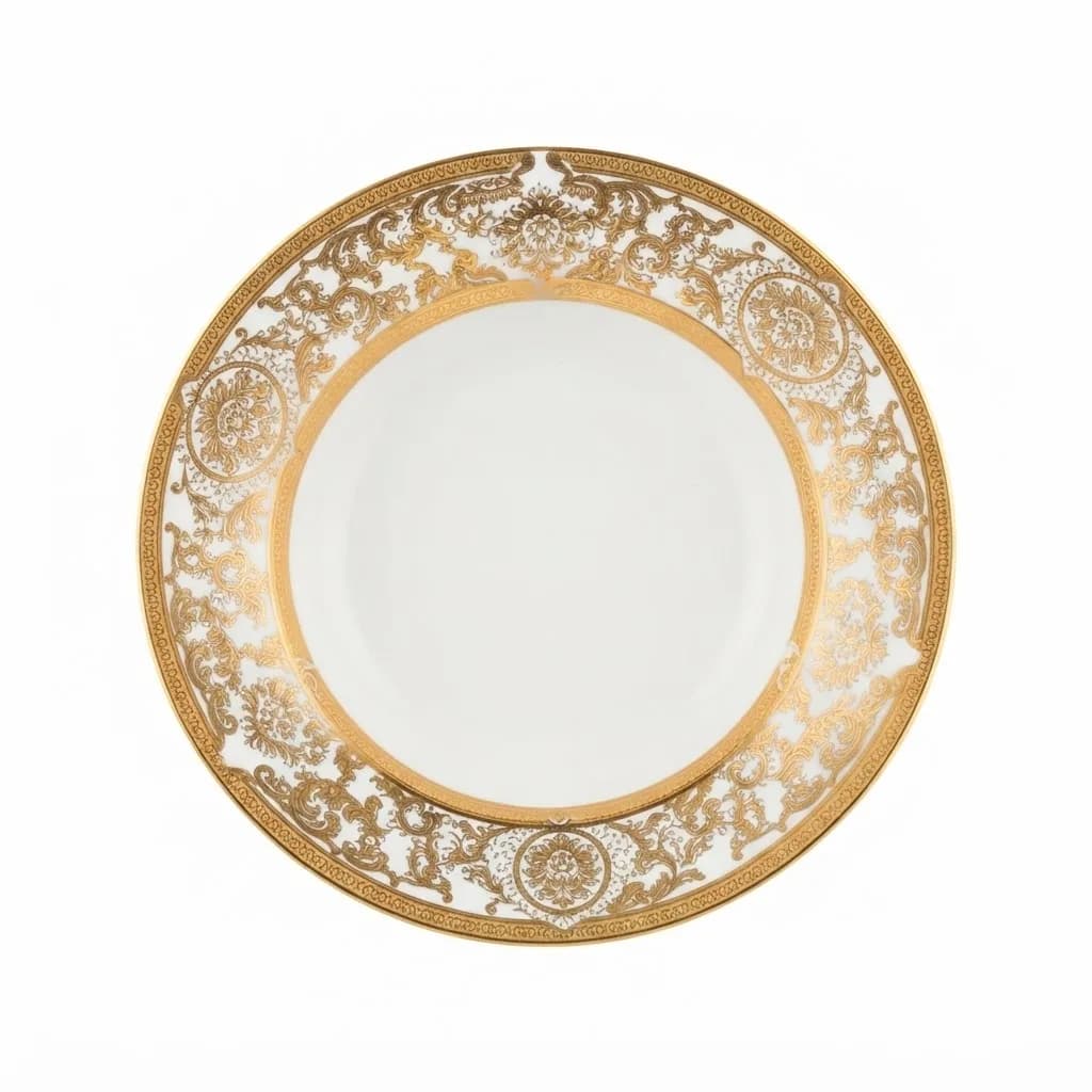 Luxury Gold Baroque Fine Bone China Dinner Plate | 8.5-Inch Decorative Gold filigree Dinnerware in Golden